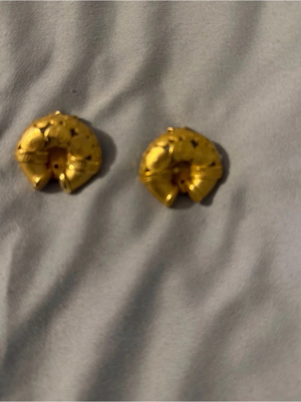 Gold Tone Dome Clip-On Earrings - Elegant Floral Detail